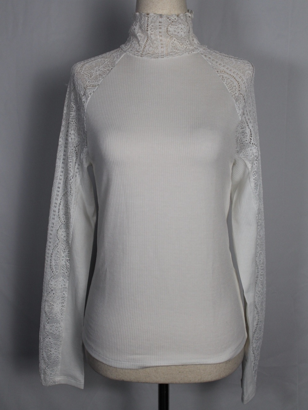 Serra White Lace Mock Neck Long Sleeve Top